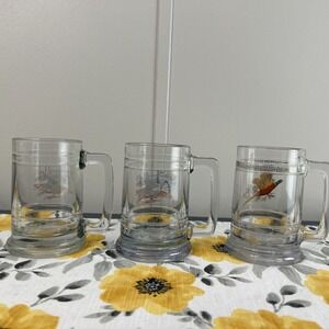 Vintage Princess House Crystal Colonial Beer/Stein‎ Pheasant Geese set of 3